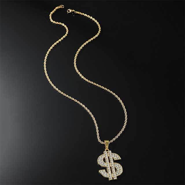 Diamonded Dollar Pendant Necklace