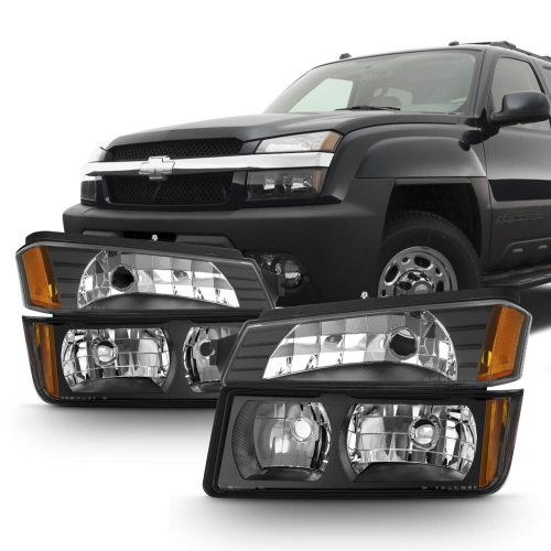 2002 2003 2004 2005 2006 Chevy Avalanche Body Cladding Model Headlights & Bumper Lights Set