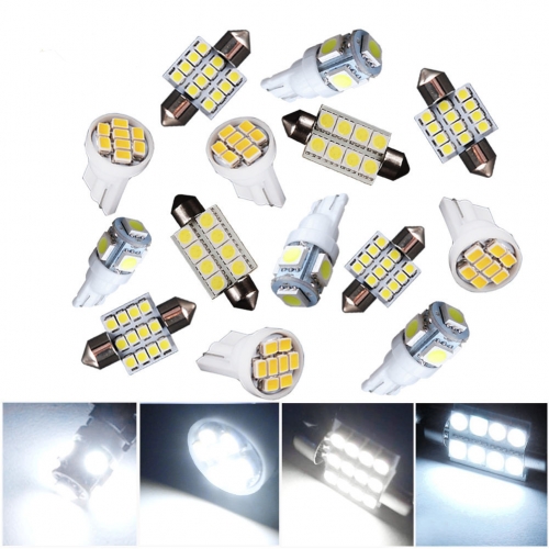 14X White LED Light Interior Package Kit for T10 8SMD 31mm 12SMD T10 5SMD 42mm 8SMD Map Dome + License Plate