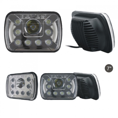 7 Inch Square LED Headlight for Trucks 55W 6000K 3W High Power LED 15Leds 3500LM 12V IP65 High Low Beam