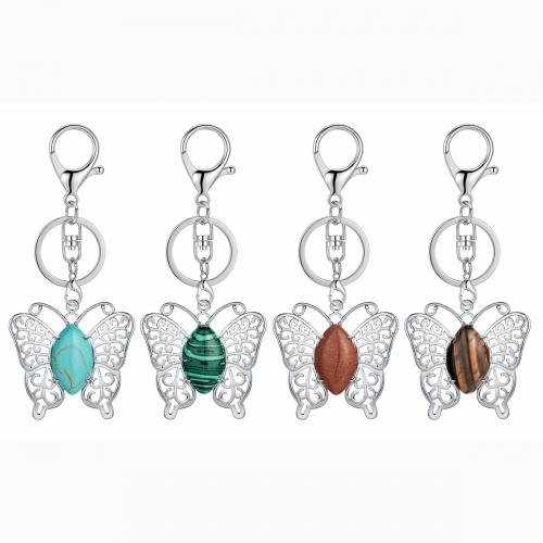 Natural stone drop gem butterfly pendant key chain for women man animal shape fashion jewelry