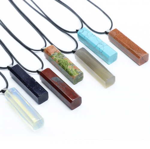 Natural Healing Rectangle Crystal Stone Pendant Necklace Gemstone Point Necklaces Reiki Quartz Jewelry for Women