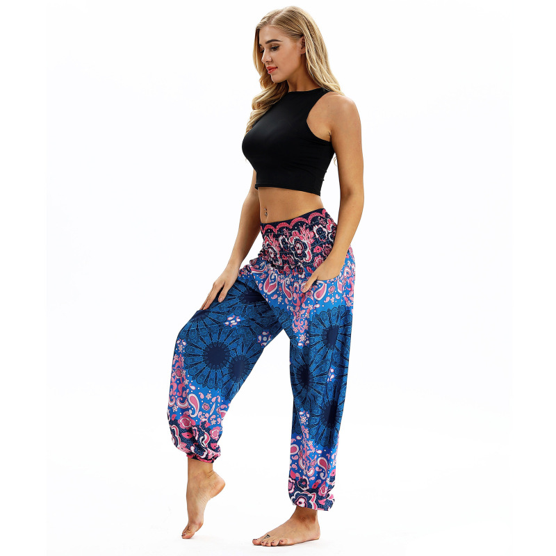 Floral print women's casual sports yoga pants summer breathable comfortable light sports bloomers