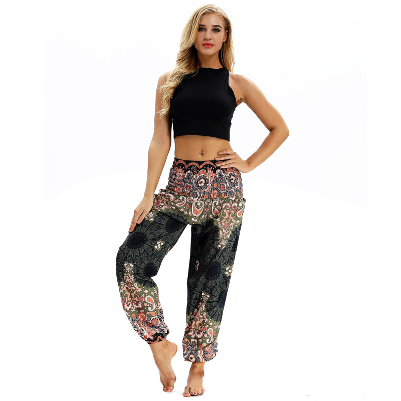 Floral print women's casual sports yoga pants summer breathable comfortable light sports bloomers