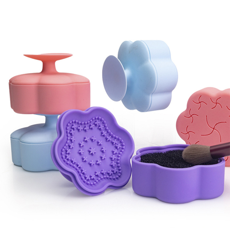 Flower Shaped Cosmetic Brush Dry Wet Cleaning Pad Creative Cosmetic Brush Storage Box Silicone Cosmetic Brush Cleaning Box