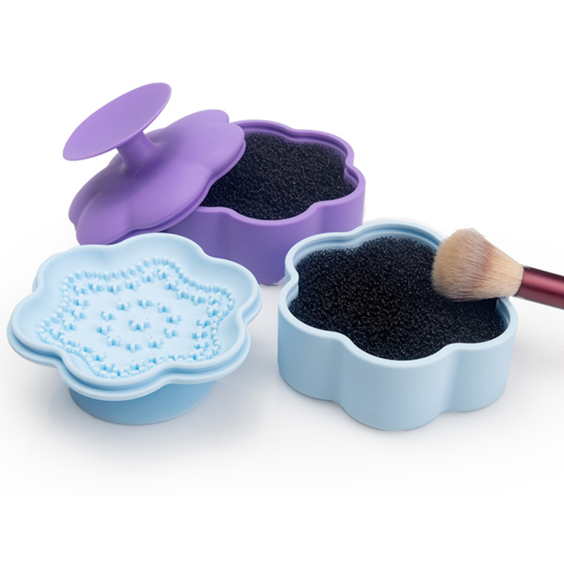 Flower Shaped Cosmetic Brush Dry Wet Cleaning Pad Creative Cosmetic Brush Storage Box Silicone Cosmetic Brush Cleaning Box