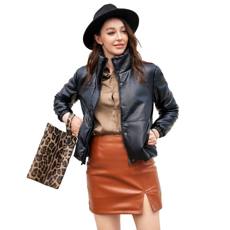 Leather Blazer Women - Casual Coat Long Sleeves Suit Style Leather Jacket Women