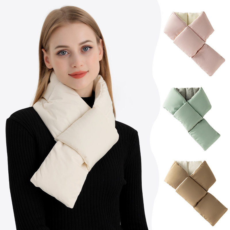 Winter Warm Scarf Women's Outdoor Sports Skiing Cold Cross Down Cotton Plush Pocket Neck