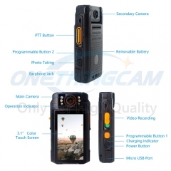 3,1-Zoll-Touchscreen IP68 wasserdicht Stufe 3500mAh großer Akku 4G Vollnetzkörper getragene Kamera OTC-VT980 Support RTSP. RTMP.ONVIF.28181