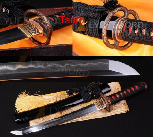 High Quality Japanese Samurai Sword Folded Steel Real Clay Tempered Hamon Tanto Razor Sharp