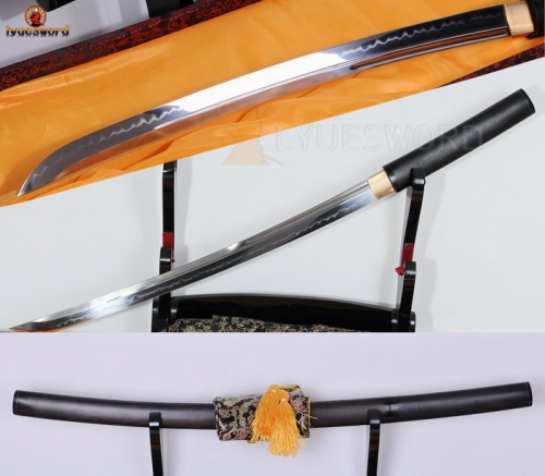 Top Quality Japanese 1095 Steel Clay Tempered Sword Samurai Wakizashi Full Tang Shirasaya Sword Ebony + OX Saya
