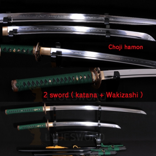Full Functional Japanese Samurai Sword Set Katana&Wakizashi Clay Tempered Choji Hamon Razor Sharp Edge