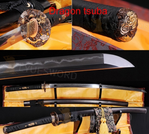 High Quality Japanese Sword Katana Damascus Folded Steel Clay Tempered Full Tang Razor Sharp Blade Ebony Saya