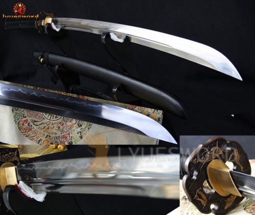 Handmade Japanese Samurai Sword NAGINATA Clay Tempered Full Tang Sharp Blade Dragon Fitting 40CM Long Handle