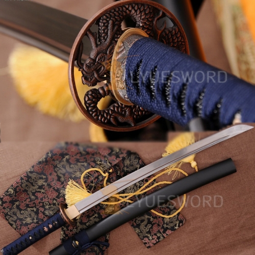 Hand Forger Folded Steel Japanese Wakizashi Sword Very Sharp Blade Full Tang Dragon Tsuba Can Cut Tree