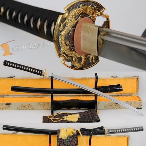 Japanese Katana Sword Full Tang 1060 Carbon Steel Heat Treated Blade Sharp Edge Dragon Tsuba