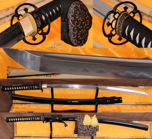 Japanese Katana Sword Damascus Steel Clay Tempered Full Tang Razor Sharp Blade