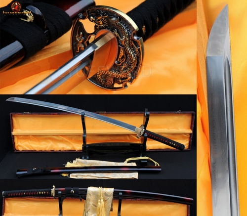 Hand Forged Damascus Steel Japanese Katana Samurai Sword Sharp Blade Full Tang Dragon Tsuba
