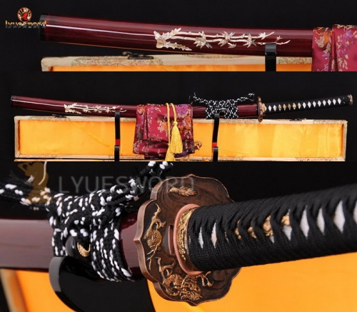 High Quality Japanese Samurai Sword Katana Folded Steel Clay Tempered Blade Battle Sharp Dragon Fitting