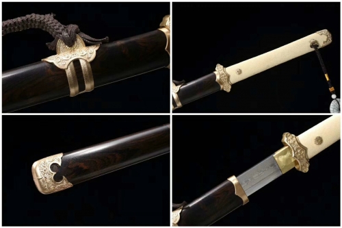 High Quality Chinese Sword Tang Dao Folded Steel Clay Tempered Full Tang Sharp Blade Genuine Ray Skin Tsuka Ebony Sheath