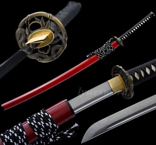 Folded Steel Full Tang Japanese Samurai Sword Handmade Real Damascus KATANA Snake Tsuba