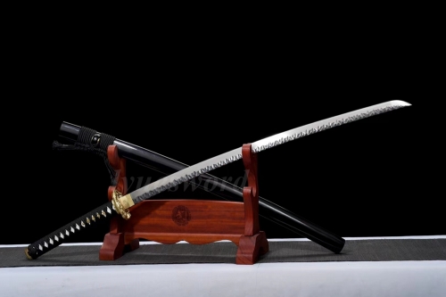 Katana Handmade Irregular Spine Blade Full Tang Damascus Folded Steel Japanese Samurai Sword Brass Tsuba