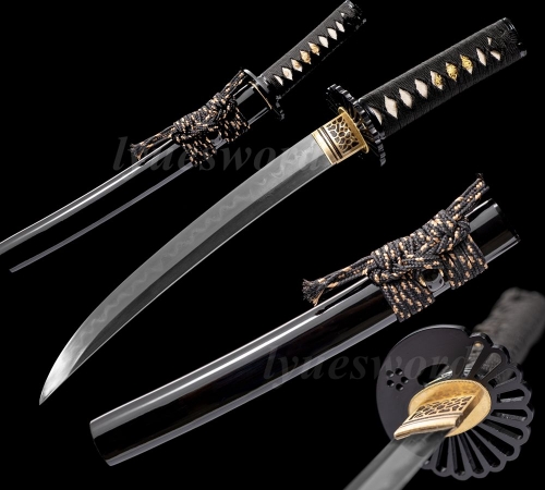 Handmade Japanese Tanto Sword High Quality Damascus Steel Clay Tempered Sharp Blade Full Tang