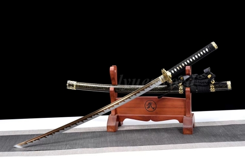 Japanese Tachi Sword | 1095 High Carbon Steel | Hand Polished Full Tang Red Blade | Real Cutting Edge