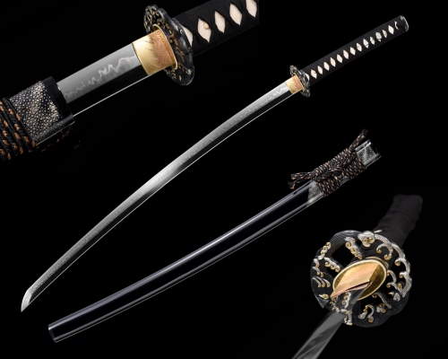 High Quality Japanese Samurai Katana Clay Tempered Choji Hamon Blade Sword Ray Skin Saya