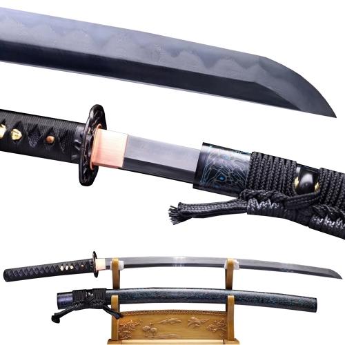 Damascus Clay Tempered Katana Full Tang Japanese Samurai Sword Hand Polished Razor Sharp Blade Brass Tsuba
