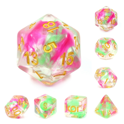 (Rose Red+Green) Pearl Swirl Dice Set