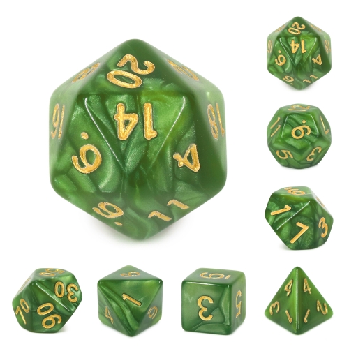 Grass Green Pearl Dice Set(Golden Font)