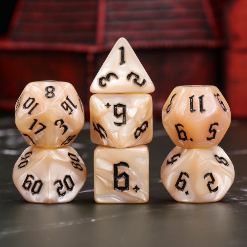 Beige Pearl Dice Set(Black ink)