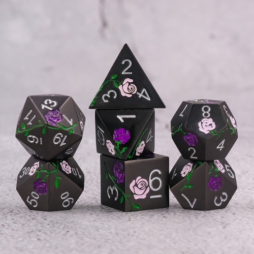 Purple and Pink Electroplated Matte black metal dice