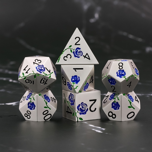 Blue Rose  Electroplated Silver metal dice