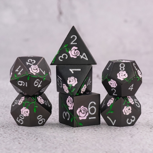 Pink Rose Electroplated Matte black metal dice