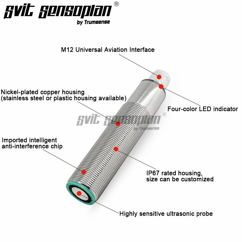 Trumsense M18 Distance Liquid Level Ultrasonic Detect Sensor Used for Unlead Petroleum Tank Storage Level Monitoring TPT400F18TR45U2300 6 to 30cm Range 15 to 30V Power 0 to 5V Output