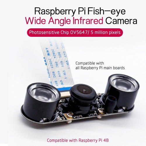 Raspberry Pi4B IR Camera Night Vision Focal Adjustable 5MP 1080P Fish Eye Wide Angle Camera Module Compatible with All RPI Board