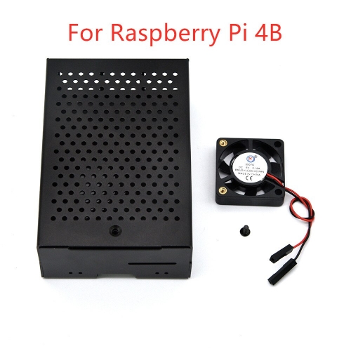 Black Aluminum alloy box case Porous heat-dissipating metal case with fan for Raspberry Pi 4B