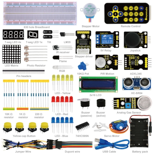 Keyestudio Advanced Starter Learning Kit  (no MCU Board) for Arduino Programming Education + Ultrasonic+PDF