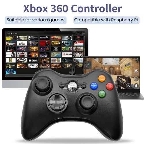 Console Wired Controller USB PC Laptop Joystick Controller Support Raspberry PI Controller Black