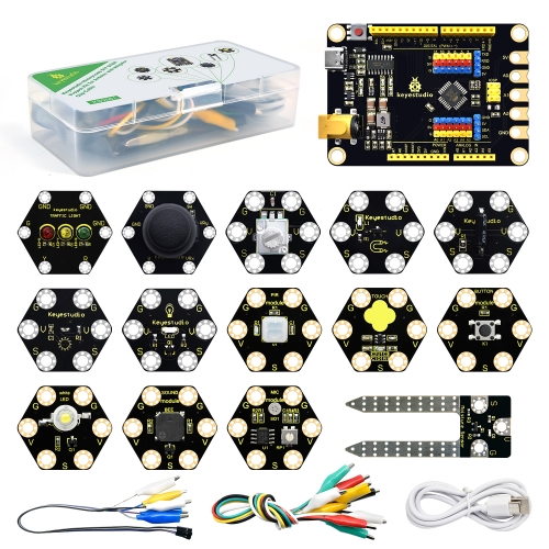 Keyestudio Honeycomb DIY STEM Project Kit for Arduino with Alligator Clip Cable
