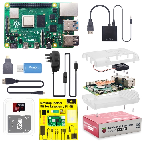 Keyestudio Original Raspberry Pi 4B Starter Kit Complete Device Kit With UK Plug Power Supply With Raspberry Pi board