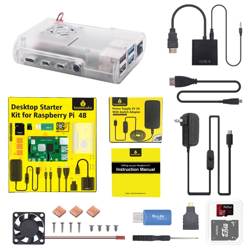 Raspberry Pi 4B Kit Complete Device Starter Kit With US Plug Power Supply (No Raspberry Pi board)
