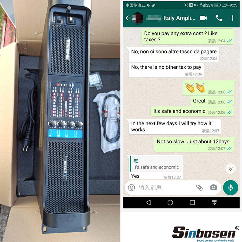 Comentários dos clientes italianos Amplificador de potência Sinbosen FP10000Q e logística super rápida.
