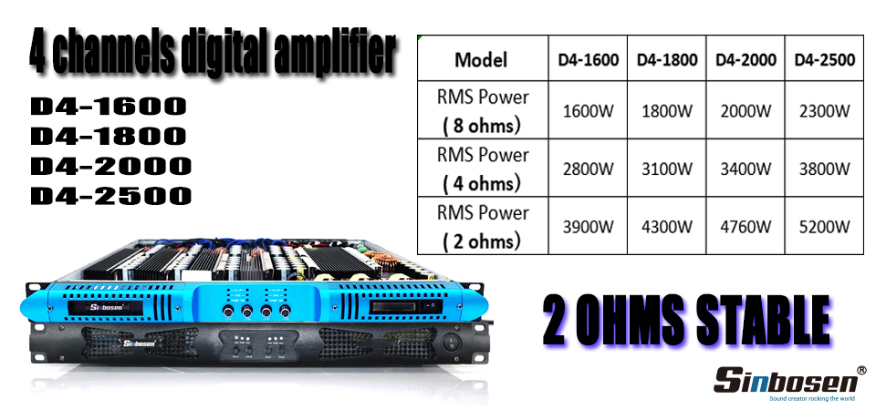 2 ohms estável! Quantos amplificador digital com 4 canais