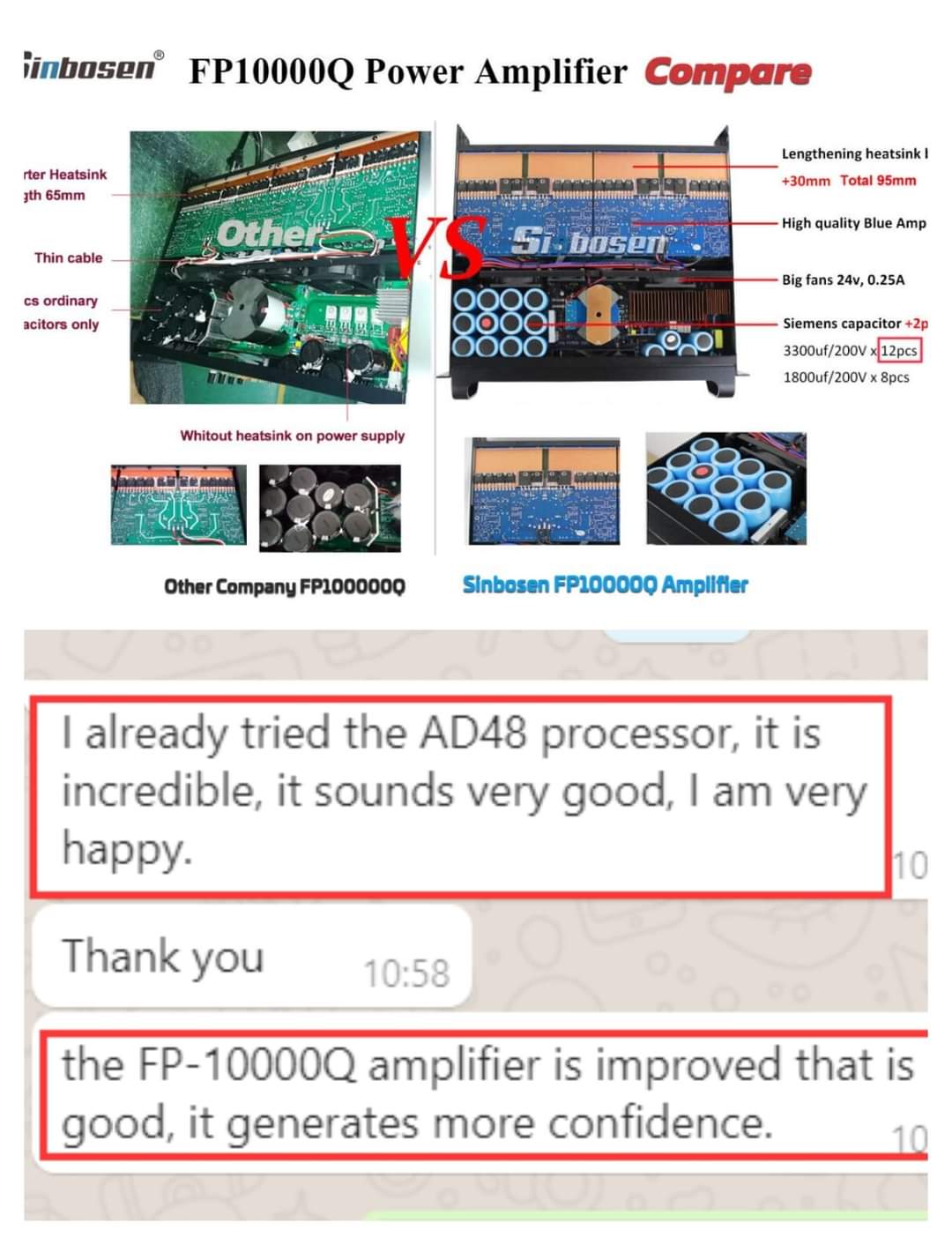 Como é o feedback dos clientes sobre a versão aprimorada do amplificador de potência FP10000Q da sinbosenaudio