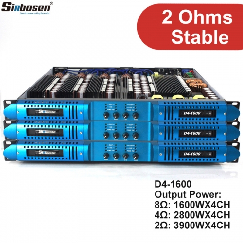 Sinbosen D4-1600 4 canales 3900 vatios amplificador dj profesional clase d 2 ohmios amplificador digital