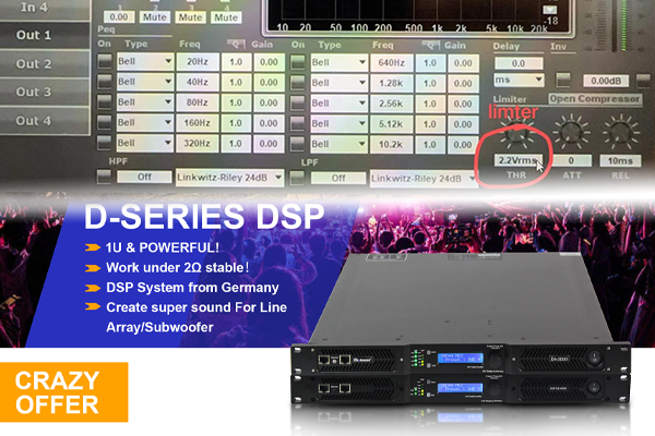 Limitador de salida del amplificador digital DSP - Voltios RMS - Datos THR