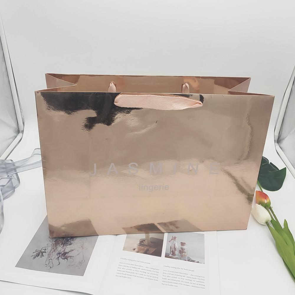 bolsa de papel de compras de regalo de boda de oro rosa de lujo al por mayor